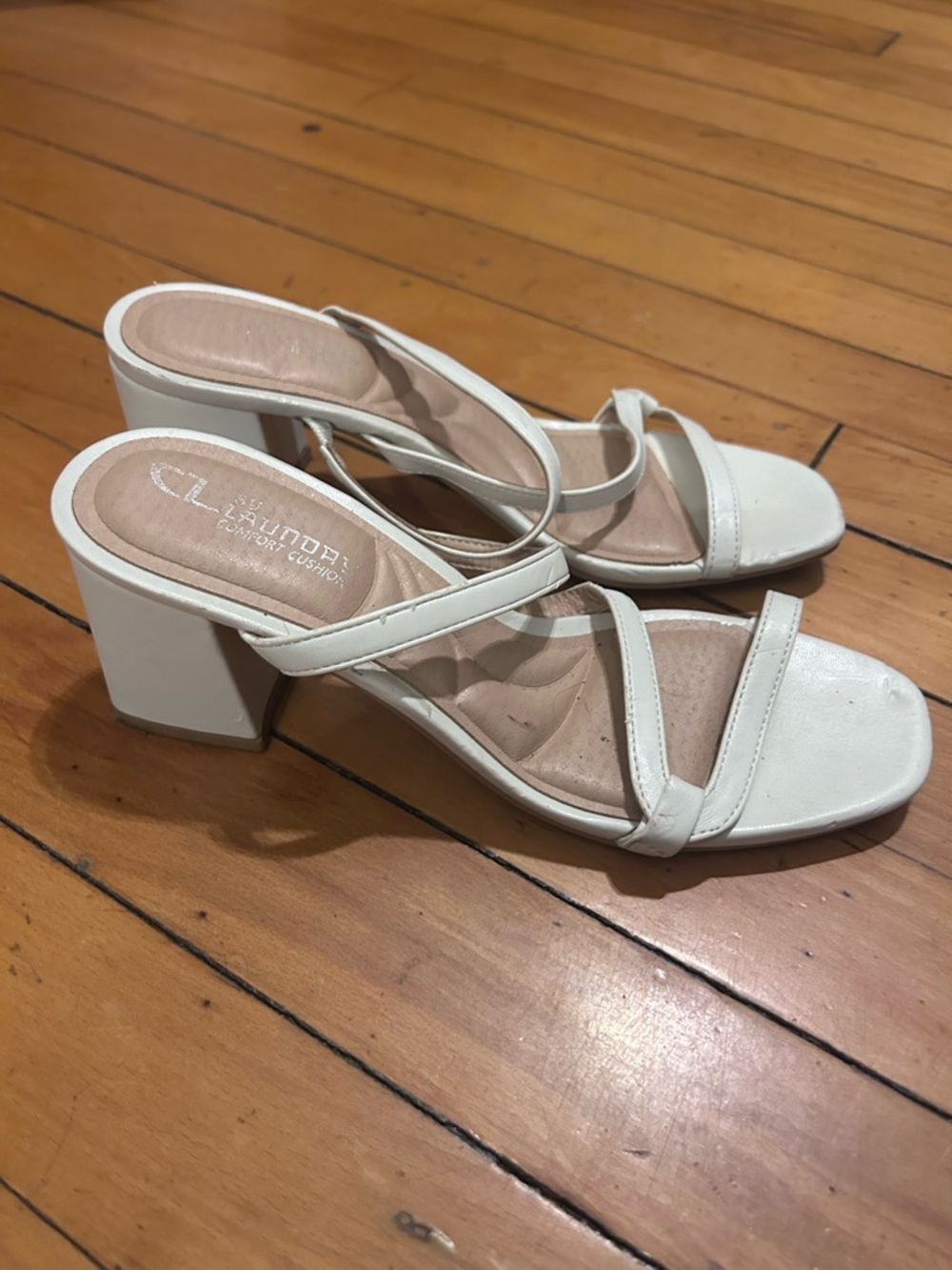 CL by Laundry White Multi-Strap Block Heel Sandals